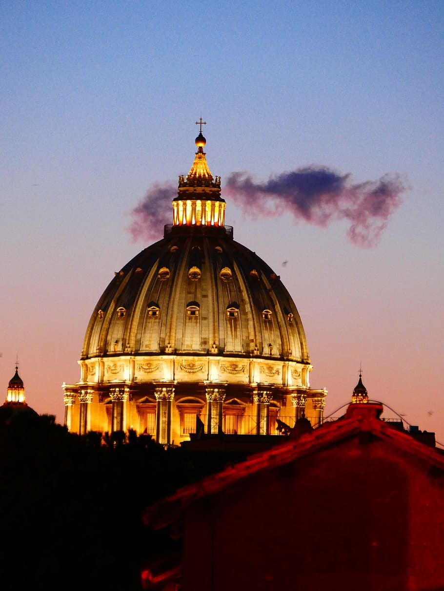 brown, mosque, night, st peter's basilica, dome, vatican, rome, church, building, abendstimmung