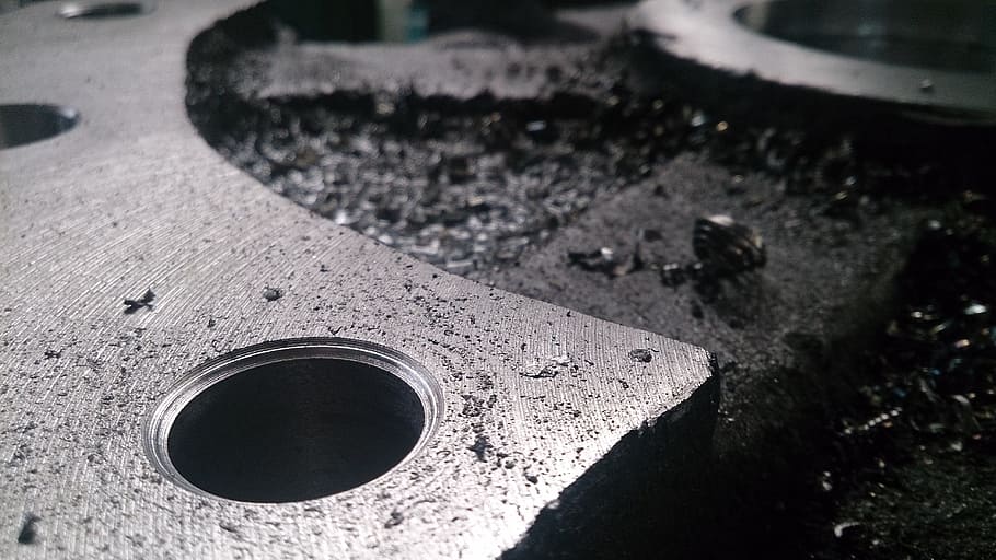 milling, drilling, production, machining, steel, industry, close-up, circle, hole, metal