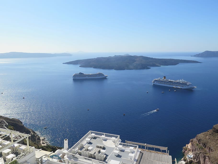 Isla de Santorini, Santorini, isla, barco de recreo, mediterráneo, Grecia, mar, al aire libre, ninguna gente, exterior del edificio