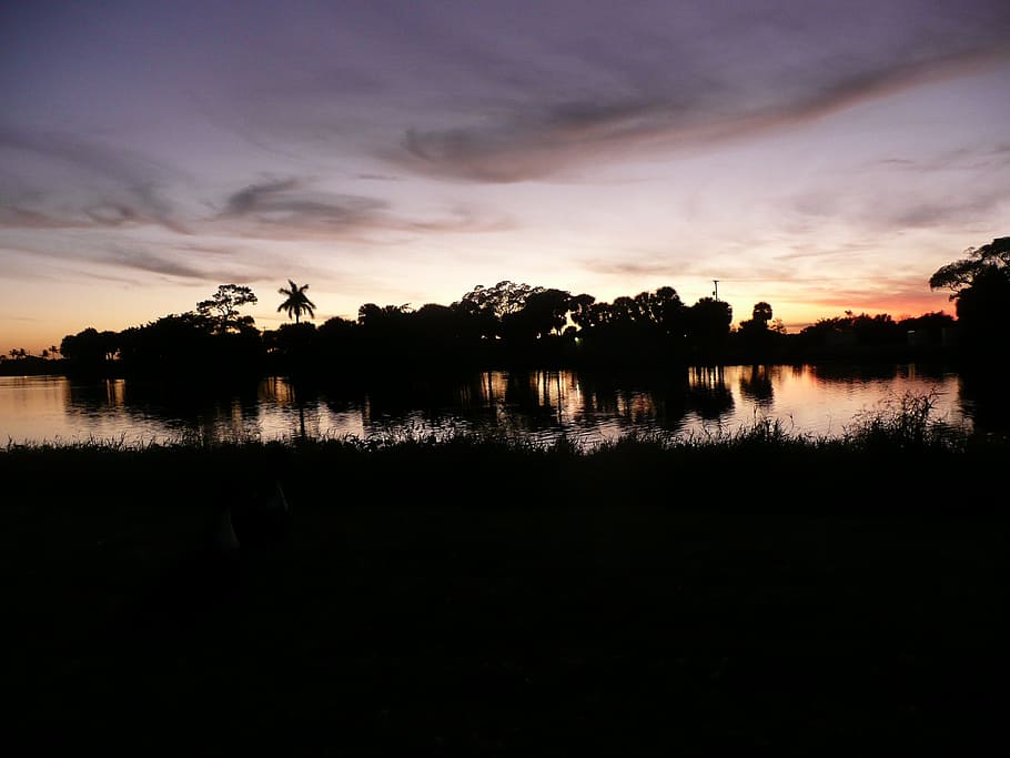 sunset, sky, colors, lake, water, reflection, trees, landscape, lavender, purple