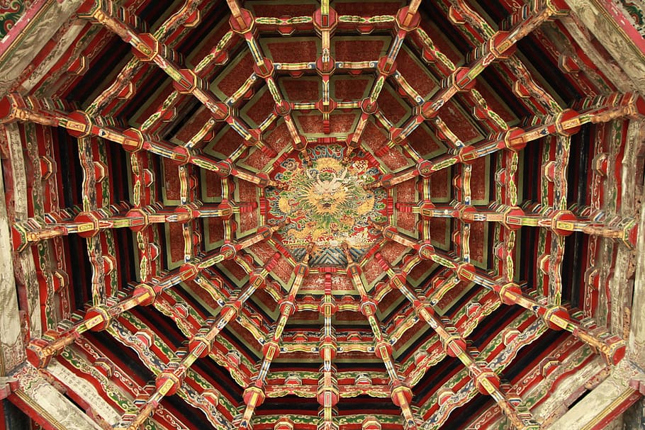 caisson, 廟-woo, gossip, architecture, cultures, old, full frame, pattern, ceiling, backgrounds