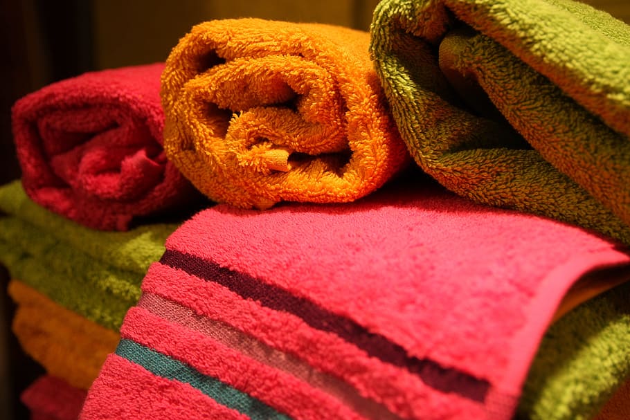 Towels, Exhibition, Kiosk, close-up, indoors, freshness, multi colored, day, textile, still life