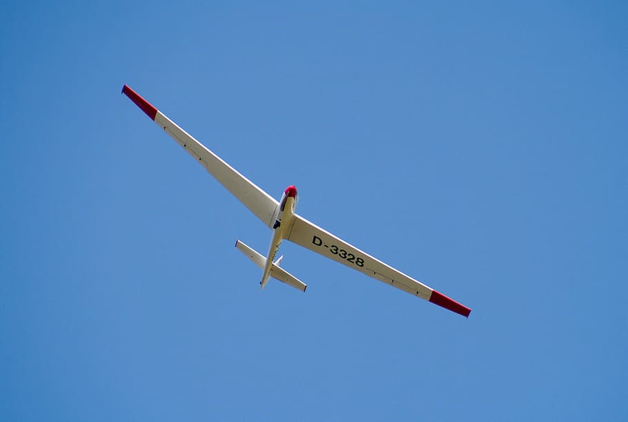 white, red, biplane, glider pilot, aircraft, airport, glider, air sports, segelflugsport, landscape