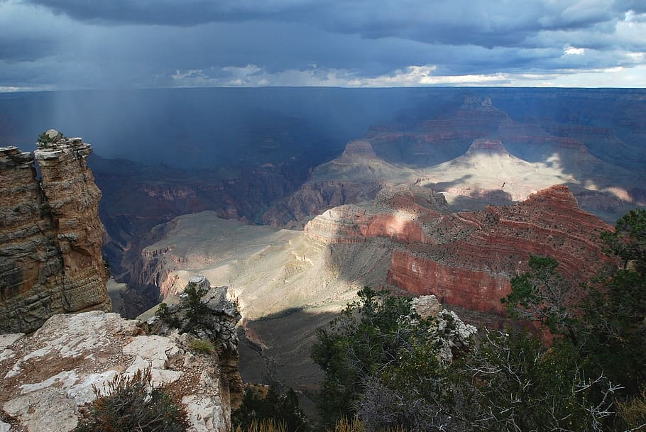grand canyon, rain, national park, canyon, arizona, park, landscape, travel, nature, usa