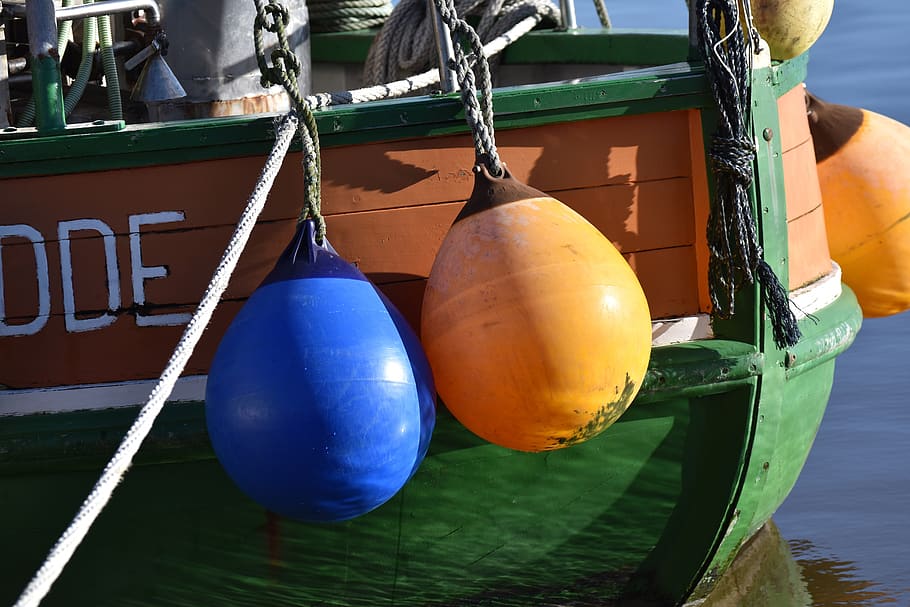 ship, maritime, fender, colorful, green, yellow, blue, hanging, rope, nautical vessel