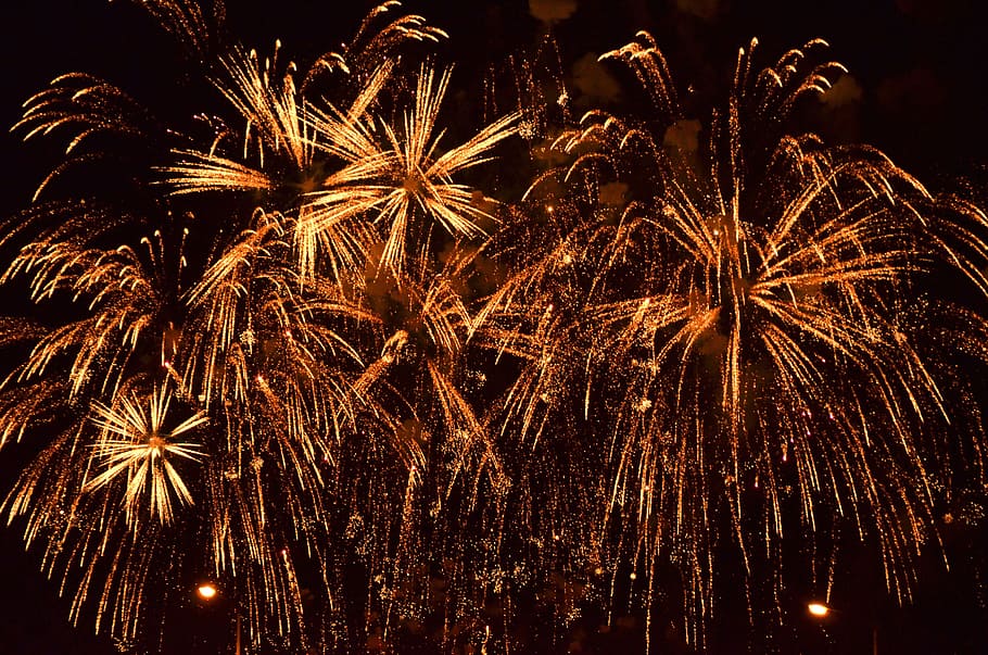 brown, fireworks, night time, flame, firecracker, festival, night, celebration, firework, firework display