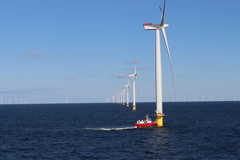 turbine till, wind farm, anholt, 111 wind turbines, body of water, wind, sea, sky, water, transportation