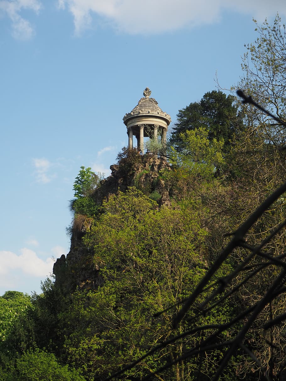 temple sybille, parc des buttes-chaumont, park, paris, northern, europe, france, plant, tree, sky