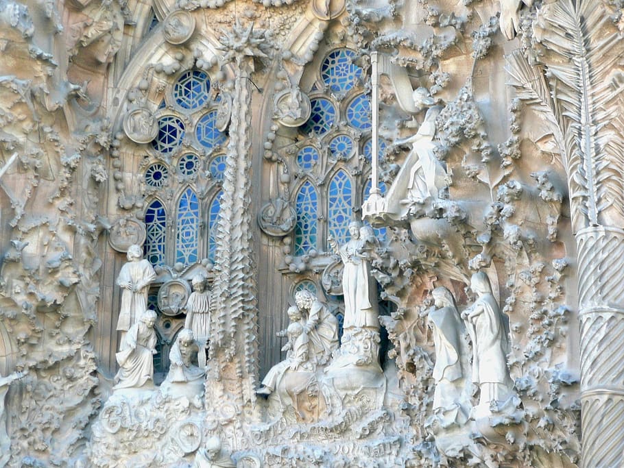 sagrada família, spain, church, barcelona, gaudí, particular, art and craft, architecture, craft, history