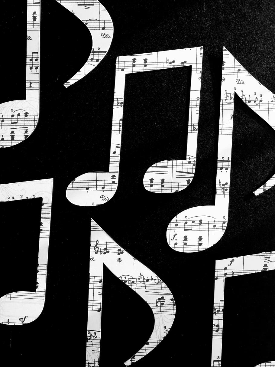 music notes, sheet music, music, contour, outlines, octave, sound, illustration, black And White, communication