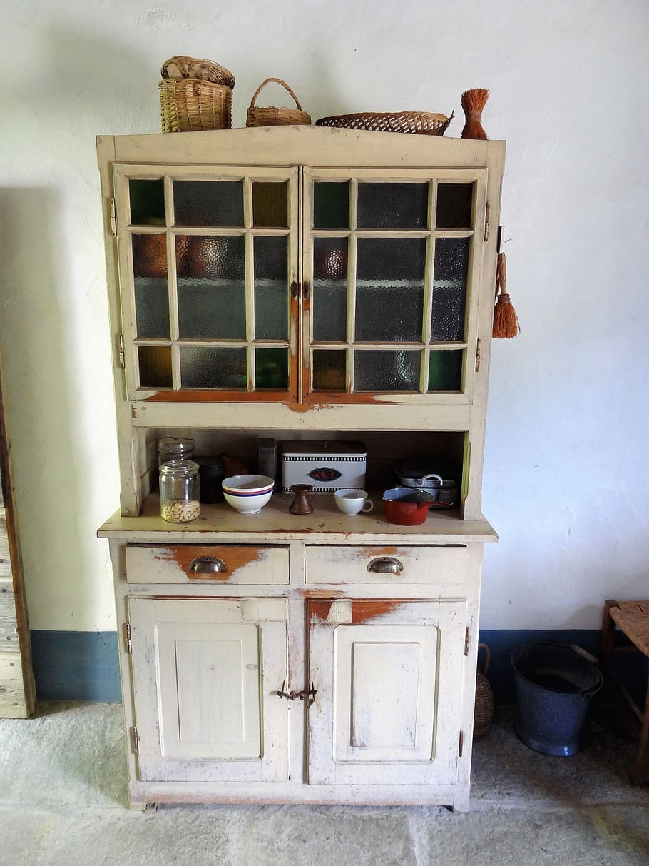 kitchen cabinet, vintage, old, used, nostalgia, junk, old fashioned, retro, home interior, home