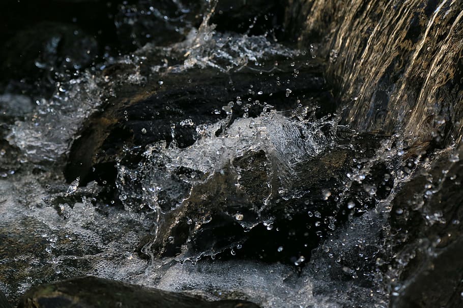 splash of water, close, body, water, rocks, river, flow, liquid, splash, nature