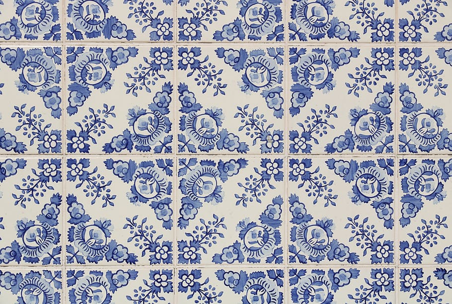 portugal, ceramic tiles, wall, covering, regular, pattern, backgrounds, tile, full frame, floral pattern