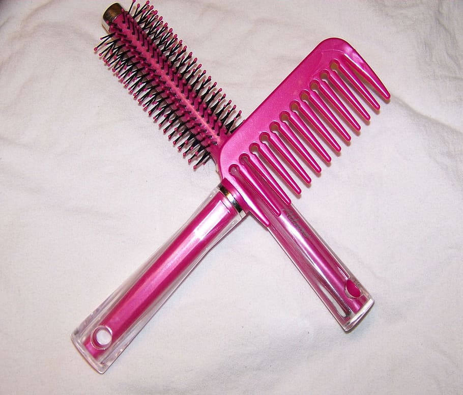 hair comb, brush, textile, Comb, Hair Brush, Pink, Haircare, hairbrush, close-up, hygiene