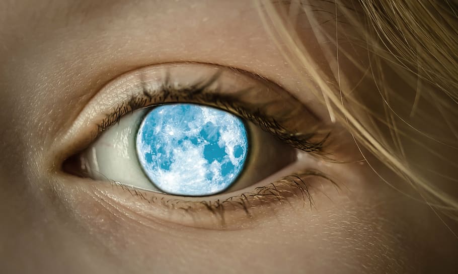 human, blue, moon eye, ], eye, moon, view, look, mystical, sleepwalkers