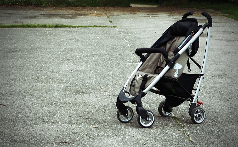 black strller, Baby Carriage, Alone, buggy, sun buggy, vehicle, child, transport, outdoors, physical Impairment