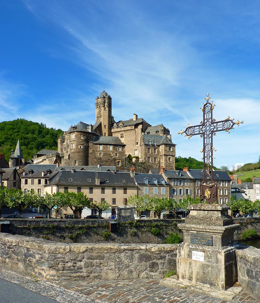 Aveyron, Estaing, Old, Village, Cross, old village, médieval, architecture, castle, history