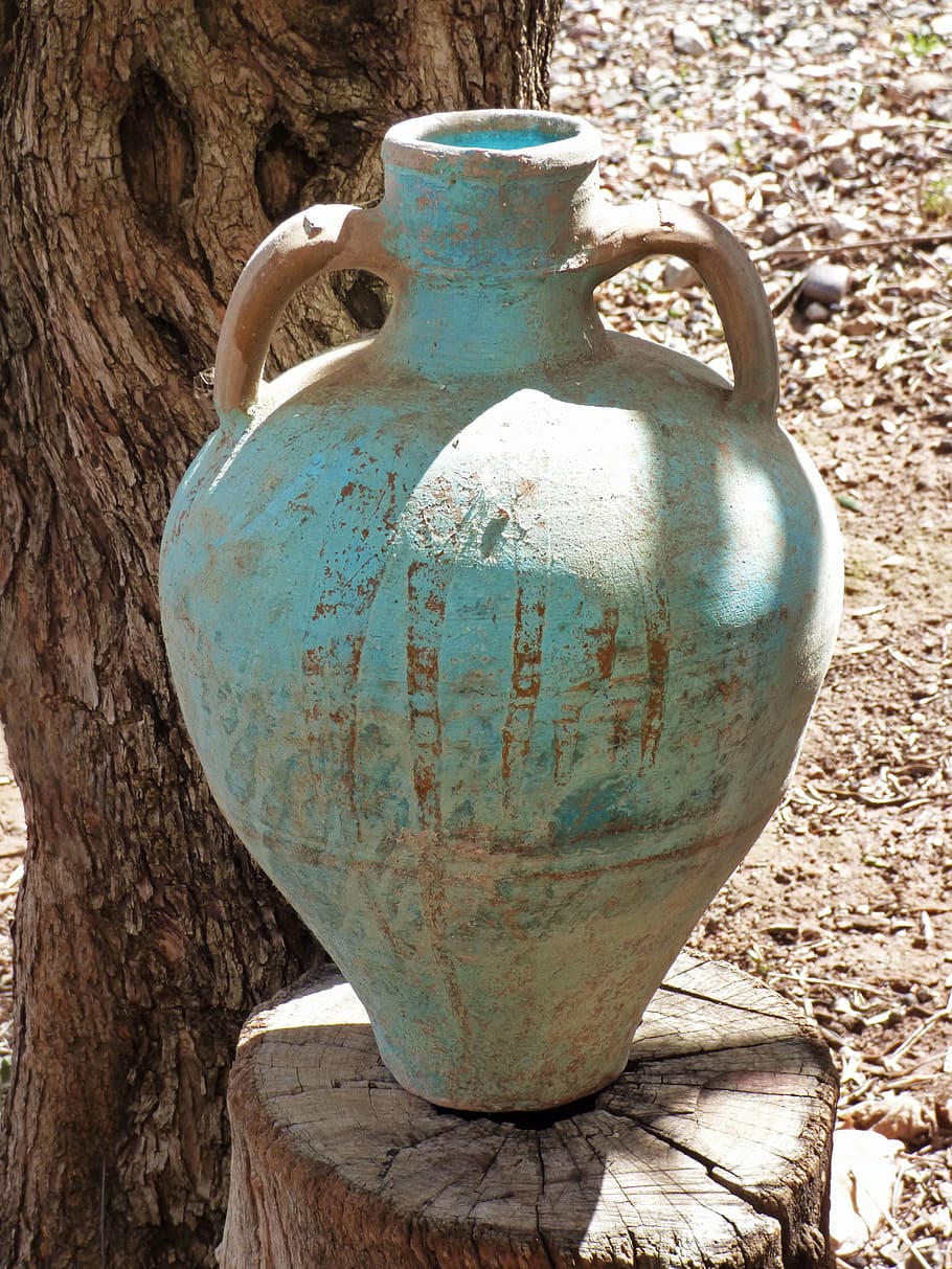 blue, vase, brown, log, jar, ceramic, crafts, old, jug, pottery