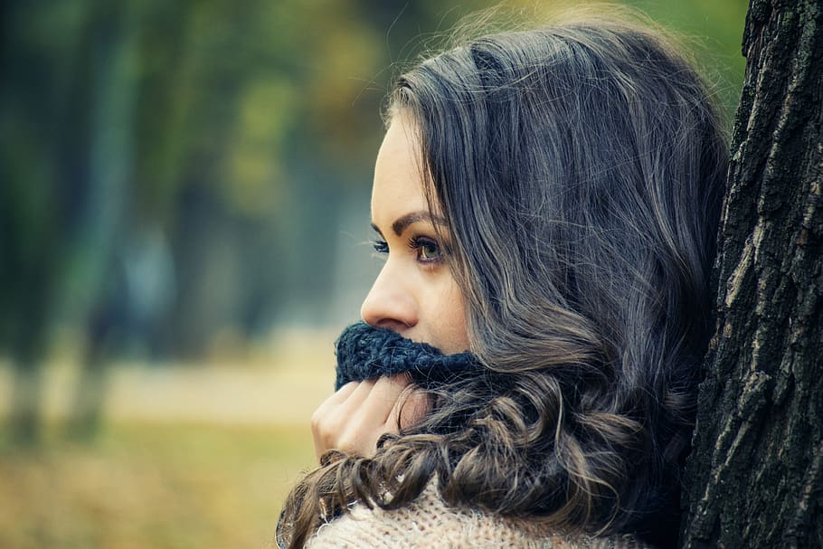 face, female, girl, lady, person, portrait, scarf, young, expression, expressive