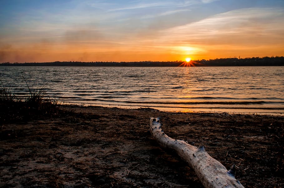 balance beam, sunset, landscape, nature, evening, beach, river, ukraine, water, outdoors