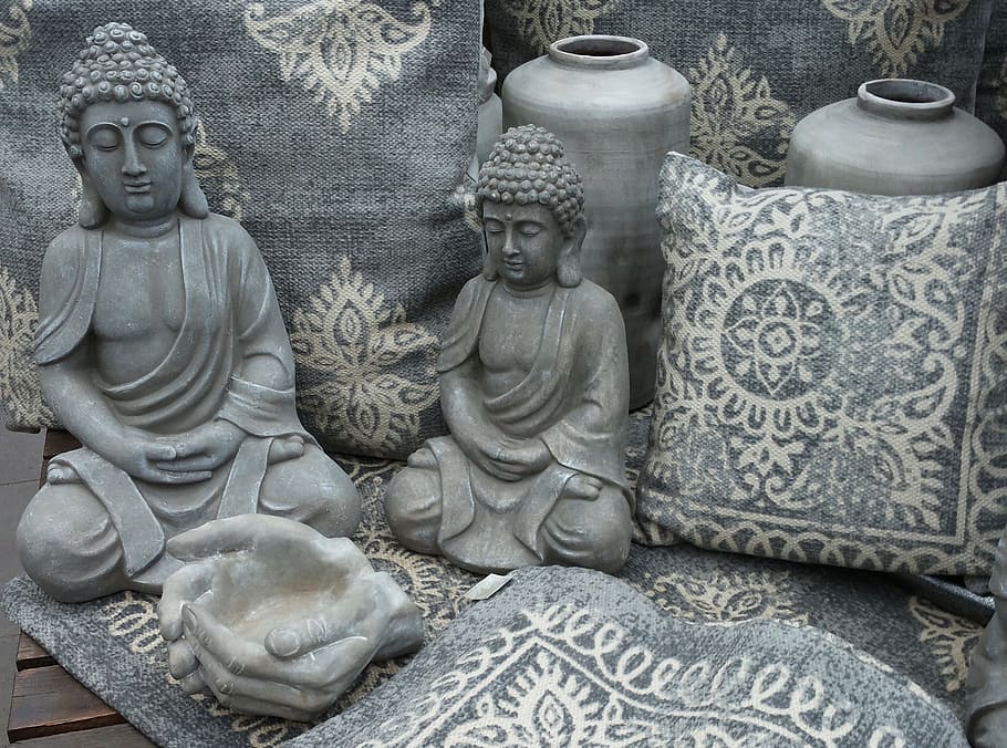 dua, budha, keramik, arca, arca buddha, batu, meditasi, relaksasi, bersantai, patung batu