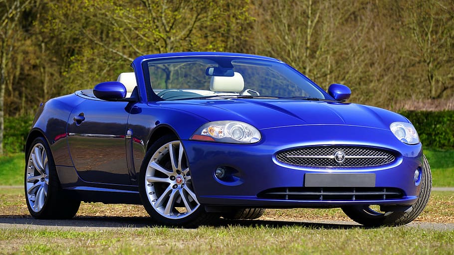 blue, jaguar f-type, convertible, sports car, vehicle, transportation, auto, motor, coupe, modern