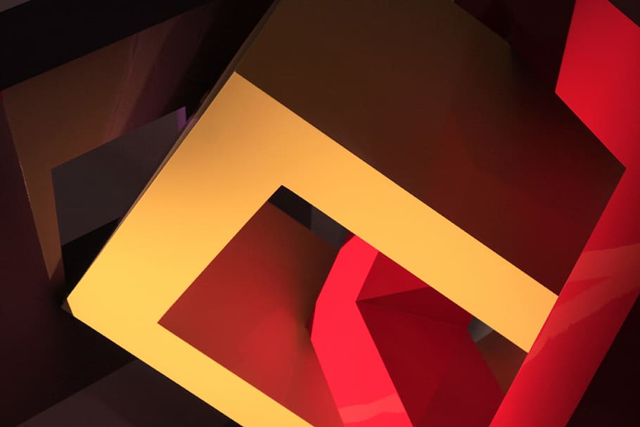 Abstract, Forms, 3D, Art, 3d, art, red, yellow, communication, triangle shape, black color