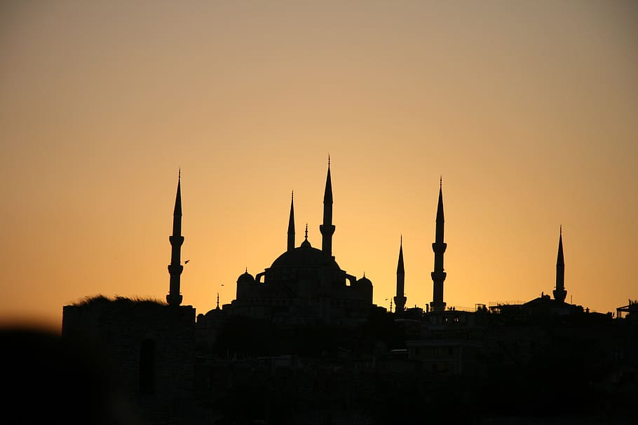 mosque, blue mosque, turkey, islam, architecture, muslim, temple, istanbul, religion, sunset