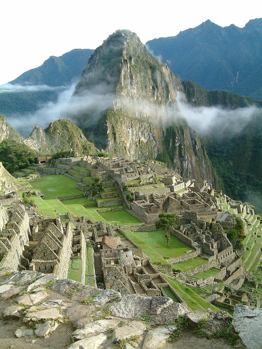 pueblo, cima, montaña, incas, Perú, templo, andes, urubambatal, pico de la montaña, lugar famoso