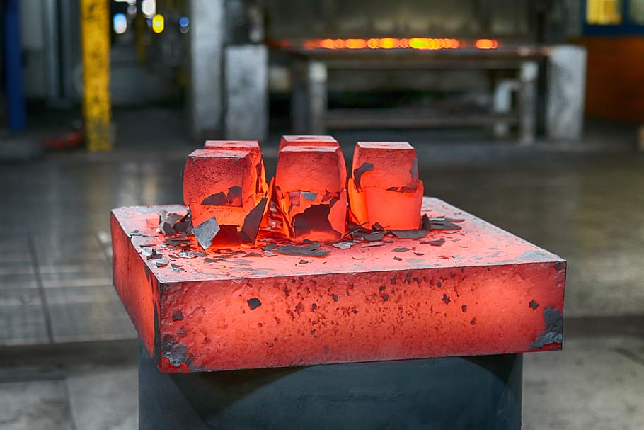 steel, sculpture, metal, art, glowing, hot, forged, strieder, forge, focus on foreground