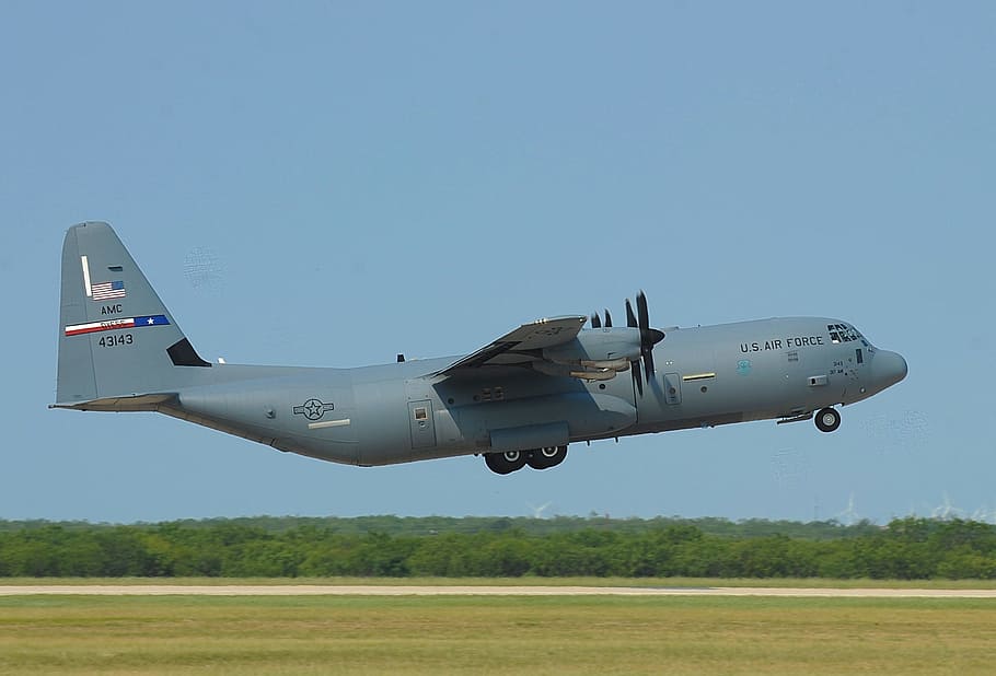 c-130j 슈퍼 헤라클레스, 공군, 화물, 비행기, 항공, 비행, 잔디, 항공기, 운송 수단, 나는