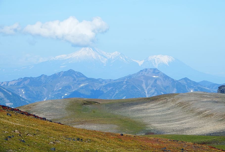 mountain plateau, volcano, mountains, landscape, nature, height, open space, journey, kamchatka, tundra