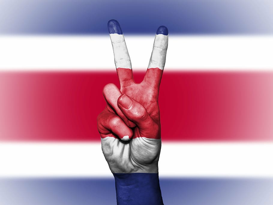red, white, blue, stripped, flag, costa rica, peace, hand, nation, background