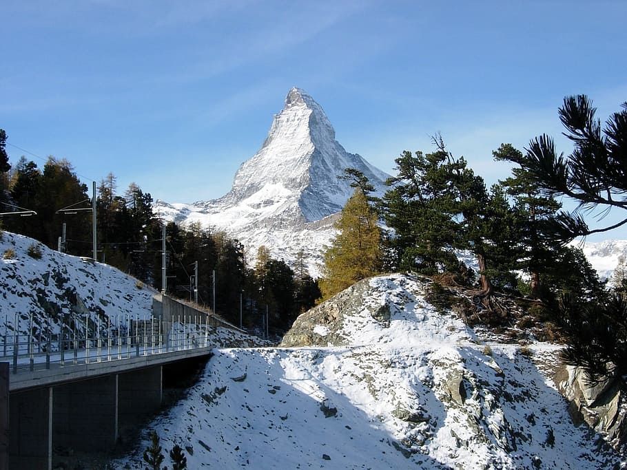 Matterhorn, Montanhas, Série, série 4000, altas montanhas, Suíça, ensolarado, Alpes suíços, paisagem, natureza