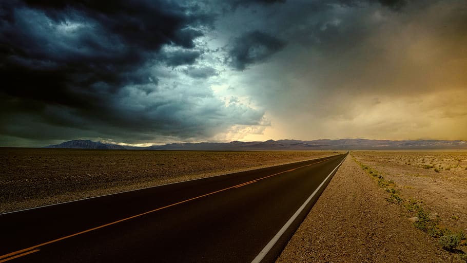 carretera, desierto, Nevada, clima, nubes, lluvia, paisaje, oscuro, dramático, fenómeno climático