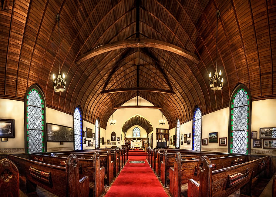 brown, wooden, pews, church, chapel, house of worship, religion, christianity, spiritual, built structure