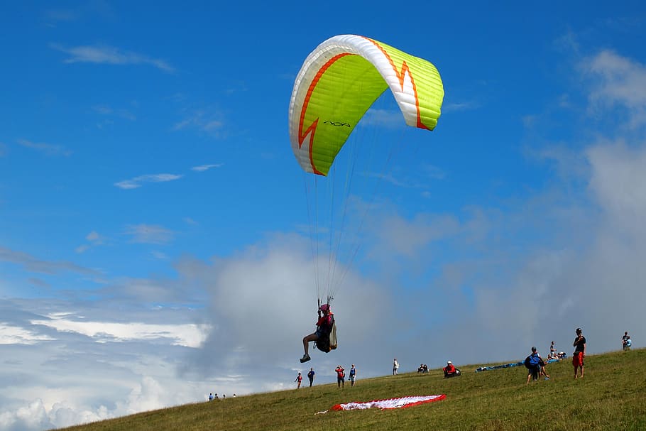 paraglider, screen, chute, paragliding, parasailing, colorful, high, sports, mountains, monte baldo