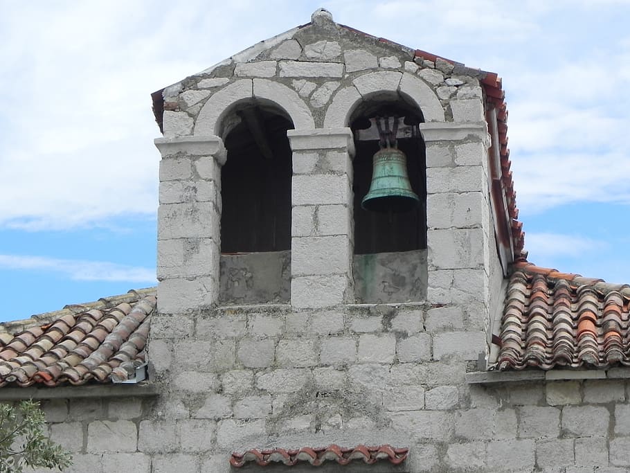 bell tower, sky, steeple, bell, building, masonry, city, travel, old building, croatia