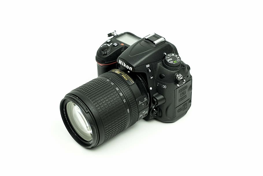 preto, câmera Nikon DSLR, câmera, lente, piso, branco, Nikon, flash, tecnologia, moderna