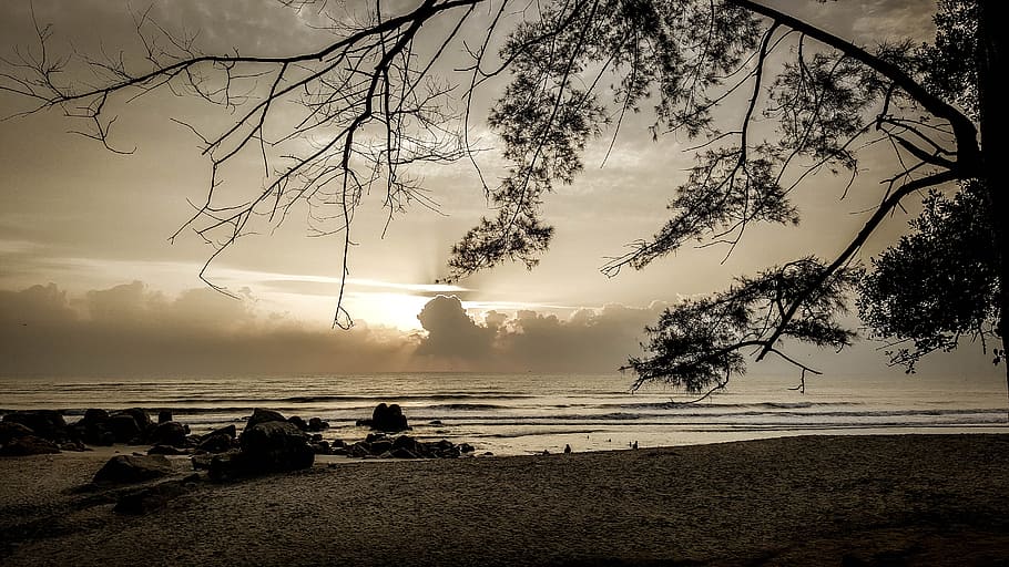 Playa, Teluk, Kuantan, cielo, azul, Malasia, mar, puesta de sol, amanecer, naturaleza