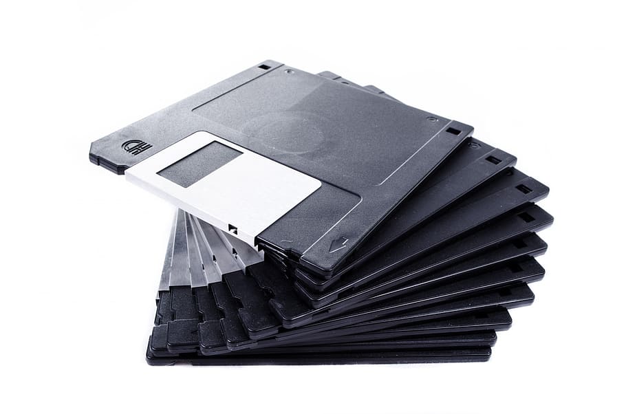 tumpukan, hitam, abu-abu, banyak kotak cd, terisolasi, disket, file, simpan, putih, rekam