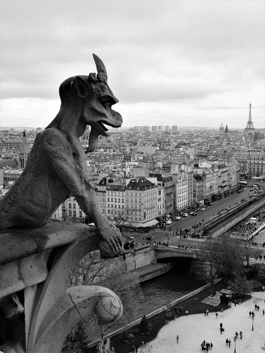 gargoyle, Notre Dame, Paris, Perancis, menara Eiffel, eiffel, menara, setan, Gotik, patung