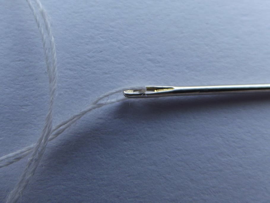 needle, thread, needles, sewing, clothing, yarn, close-up, high angle view, indoors, metal