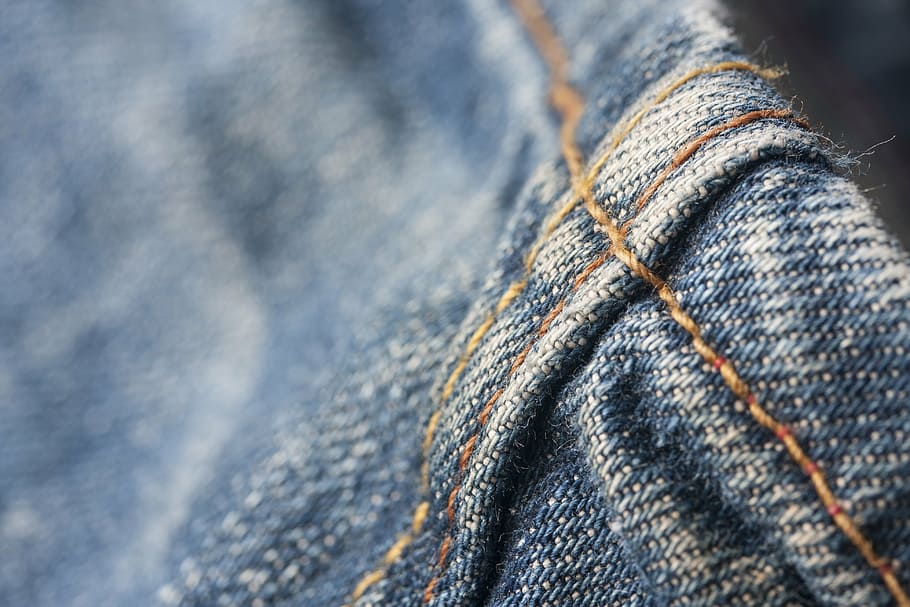 jeans, sewing, red, macro, detail, fabric, textile, pants, yarn, denim