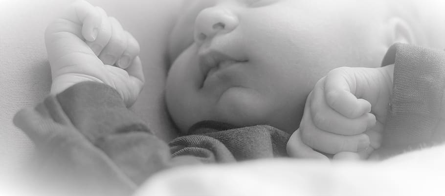tidur, bayi, yg baru lahir, lembut, muda, Latar Belakang, hitam dan putih, jari, tangan, santai
