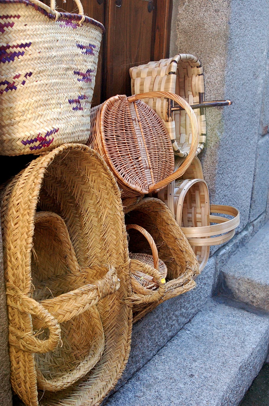 basket, wicker, container, day, large group of objects, art and craft, craft, for sale, market, still life