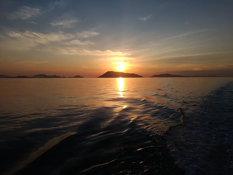 Seto Inland Sea, Sunset, Cloud, sky, sea, reflection, beauty in nature, scenics, nature, water