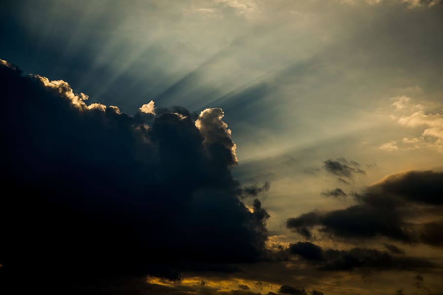 nature, sky, clouds, sun, rays, sunlight, silhouette, shadows, cloud - sky, beauty in nature