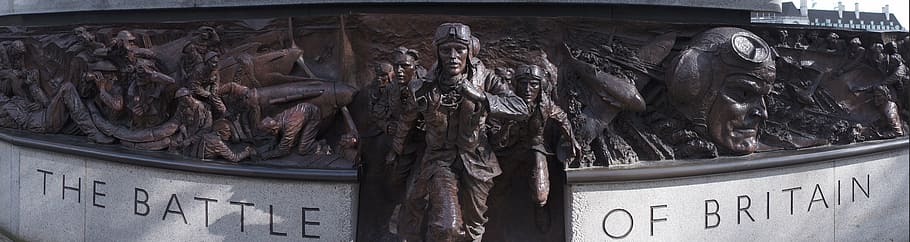 the battle of britain, monument, london, war, panoramic, soldier, pilot, second, world, sculptures