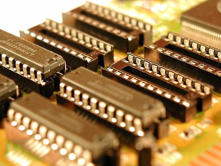 Negro, verde, placa de circuito, chips, electrónica, ic, computadora, circuito, tecnología, procesador